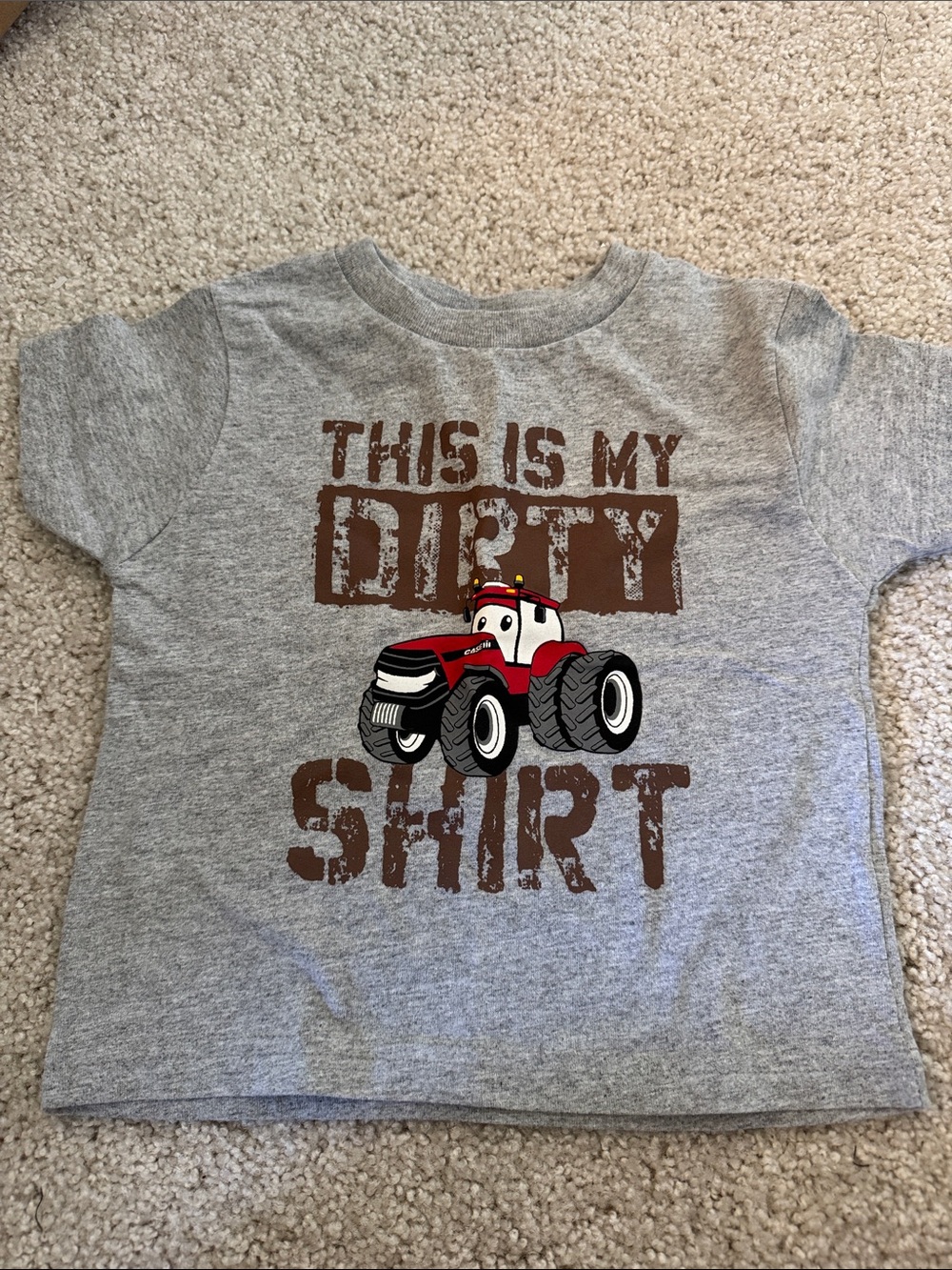 Gray Kids Short Sleeve Tee with Red Tractor Graphic - THIS IS MY DIRTY SHIRT